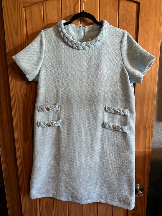 Dresses & Skirts - Retro-inspired Tweed Jackie Dress in Powder Blue XL